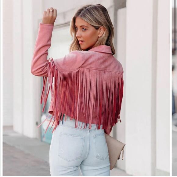 New Pink fringe crop jacket - Picture 1 of 6